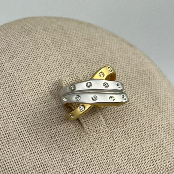 Two-Tone Gold & Silver Crystal Statement Ring, Size 5 - Picture 5 of 12
